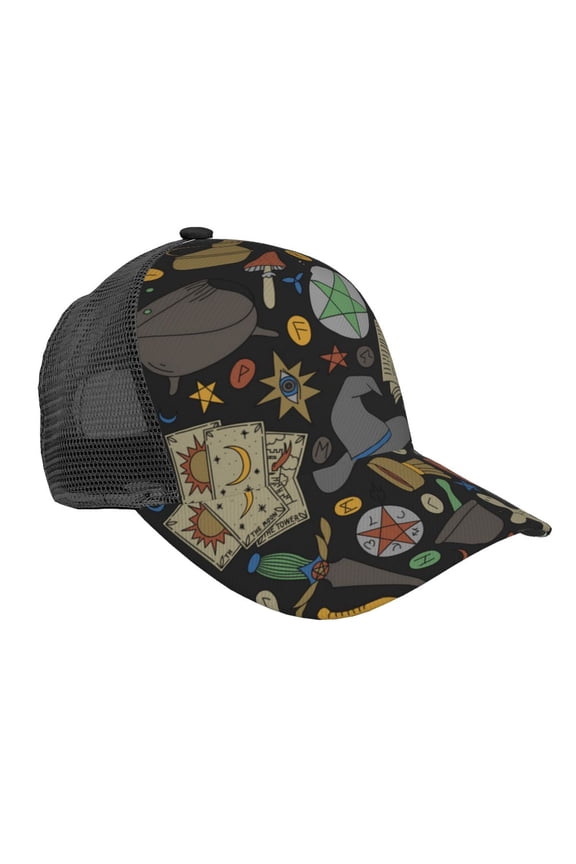 Baseball Caps Mesh Dad Snapback Outdoor Hats for Men Women, Magic Skull Pentagram Witches Tarot