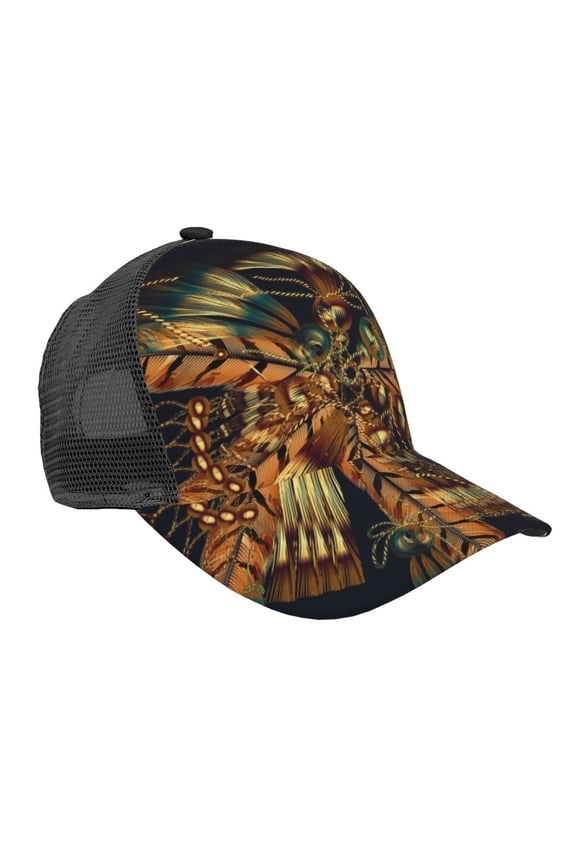 Baseball Caps Mesh Dad Snapback Outdoor Hats for Men Women, Native Indian Feathers Ethnic Tassles