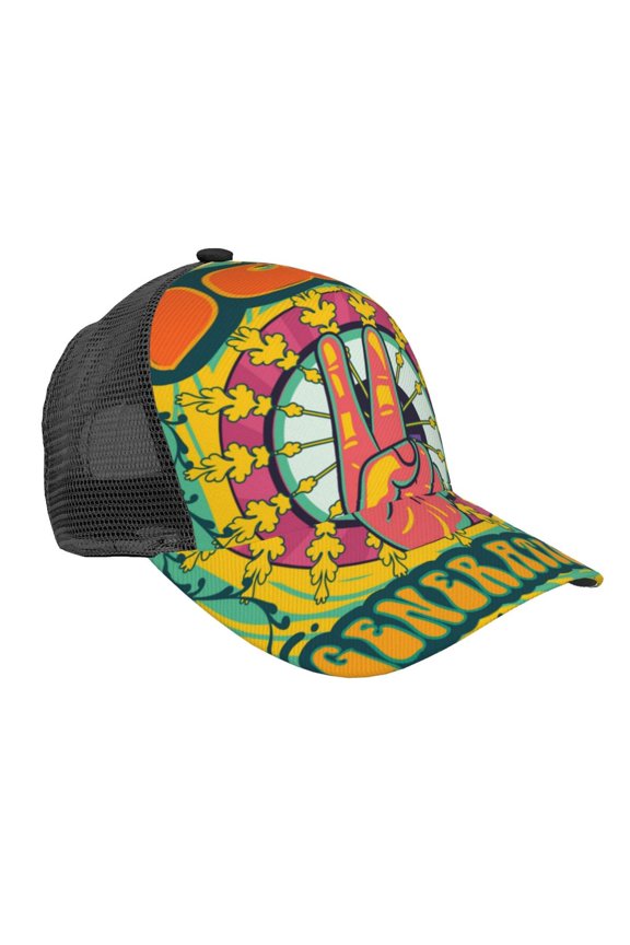 Baseball Caps Mesh Dad Snapback Outdoor Hats for Men Women, Psychedelic Love Generation Hippie