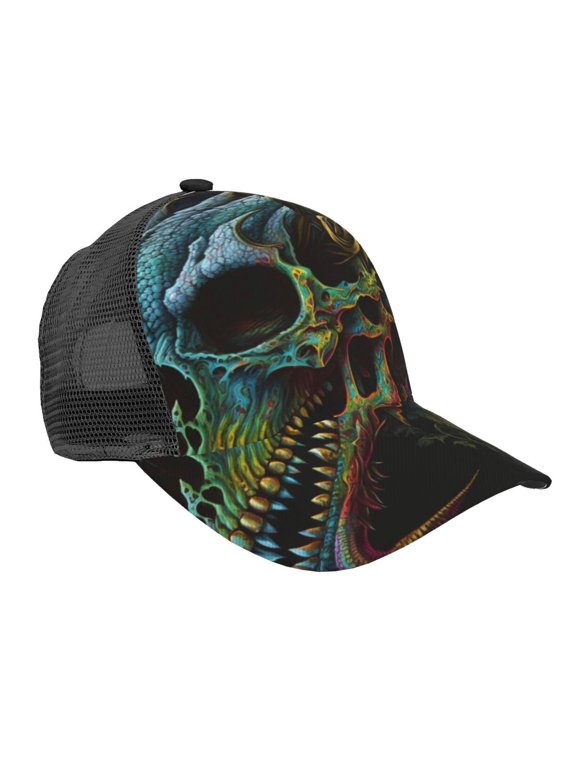 Baseball Caps Mesh Dad Snapback Outdoor Hats for Men Women, Skull Dragon Death Psychedelic Vintage