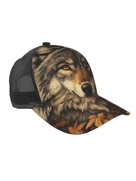 Baseball Caps Mesh Dad Snapback Outdoor Hats for Men Women, Wolf Leaves Vintage