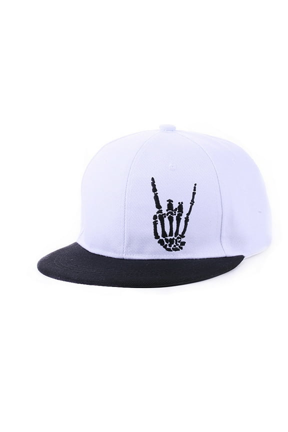 Baseball Caps Snapback Hats For Men Baseball Cap Adjustable Flat Bill Trucker Dad Hat Skeleton Hand Snap Backpack Skateboard Hats For Boys Teen White One Size