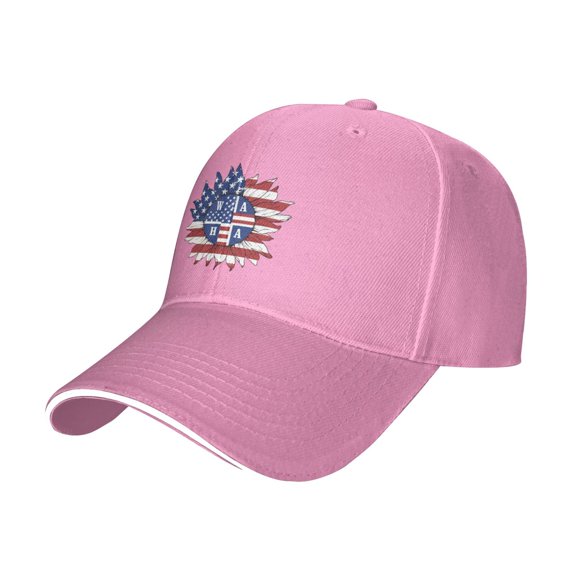 Baseball Caps Sunflower American Flag Printing Dad Hat Sport Hats for Men,Women Teen Graphic,Cool,Fashion,Trendy,Casual} Adjustable for Snapbacks Pink One Size