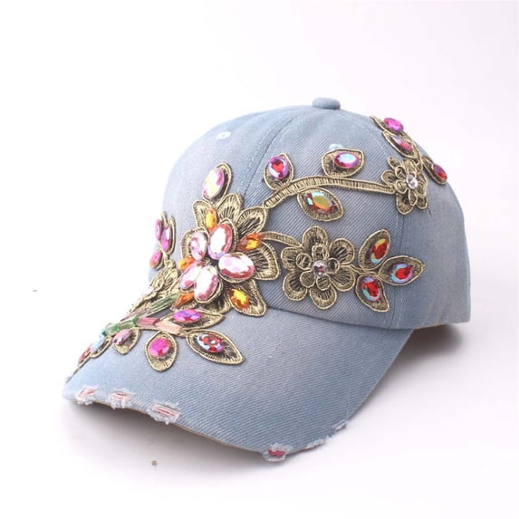 Baseball Caps VLOOCKLW Studded Rhinestone Crystals Adjustable Baseball Cap Plain Sparkle Bling Denim Sun Hat