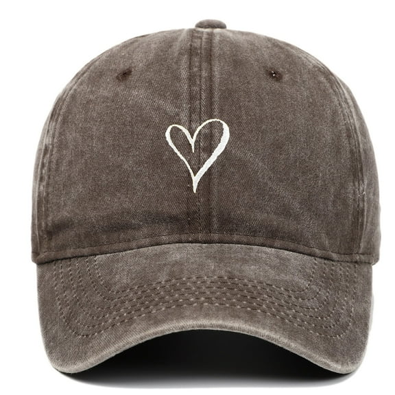 Baseball Caps Washable Cotton Sun Cap New Fashionable Heart Embroidered Baseball Cap Pure Washed Baseball Cap Coffee One Size