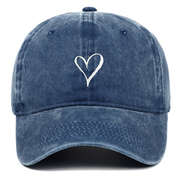 Baseball Caps Washable Cotton Sun Cap New Fashionable Heart Embroidered Baseball Cap Pure Washed Baseball Cap Navy One Size