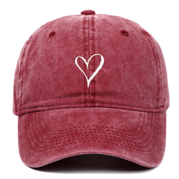 Baseball Caps Washable Cotton Sun Cap New Fashionable Heart Embroidered Baseball Cap Pure Washed Baseball Cap Red One Size