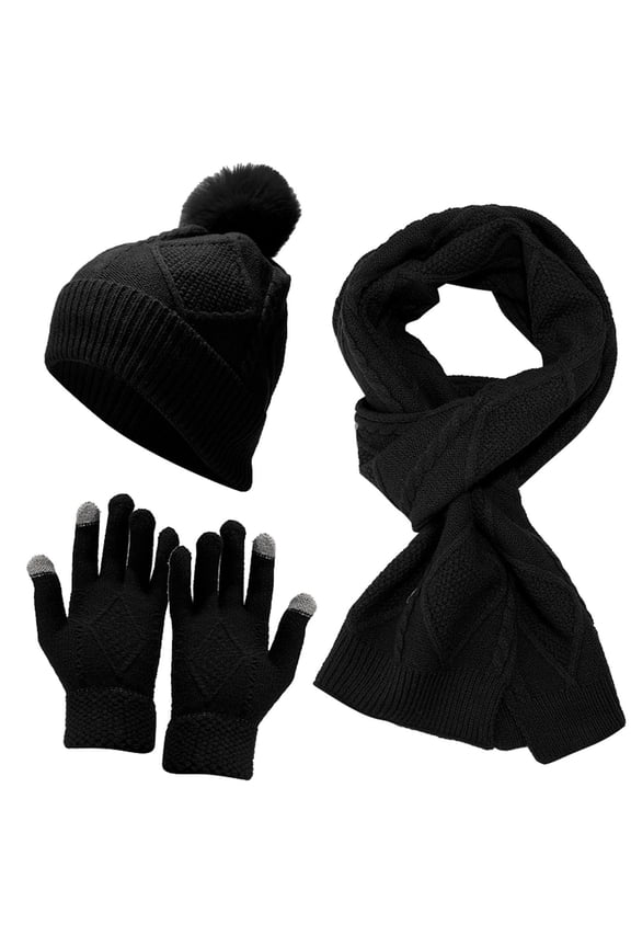 Baseball Caps Winter Windproof Knit Sets for Adults Hat Scarf Skiing Cycling Warm Knit Headwear Everyday Black