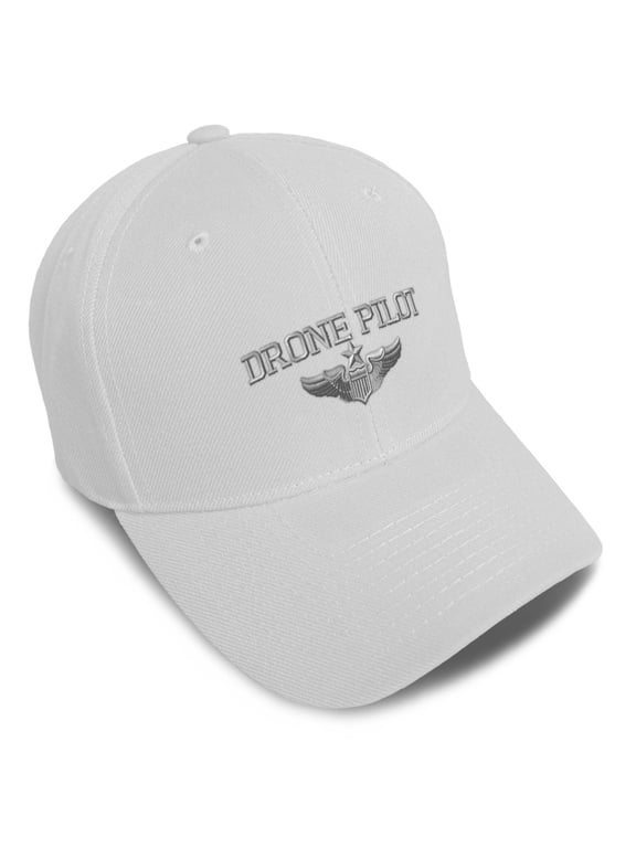 Baseball Caps for Men & Women Embroidered Drone Pilot Silver Embroidery Ladies & Men Baseball Hats Acrylic White Design Only