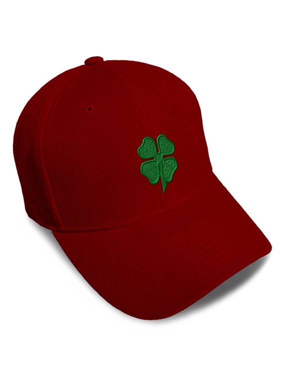 Baseball Caps for Men & Women Embroidered Four Leaf Clover Ireland Irish St Patrick's Ladies & Men Baseball Hats Acrylic Burgundy Design Only