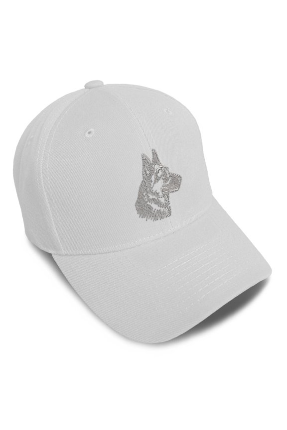 Baseball Caps for Men & Women Embroidered German Shepherd Head Silver Embroidery Ladies & Men Baseball Hats Acrylic White Design Only