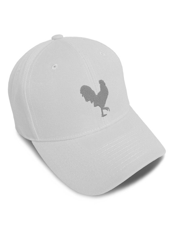 Baseball Caps for Men & Women Embroidered Grey Rooster in A Poultry Embroidery Ladies & Men Baseball Hats Acrylic White Design Only