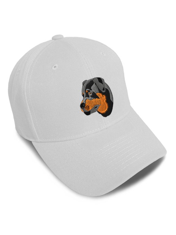 Baseball Caps for Men & Women Embroidered Rottweiler Head A Embroidery Ladies & Men Baseball Hats Acrylic White Design Only