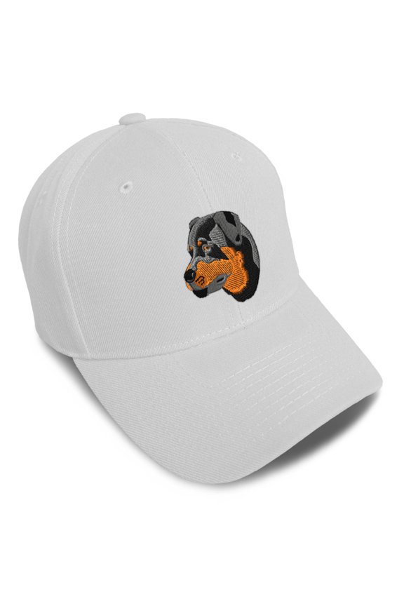 Baseball Caps for Men & Women Embroidered Rottweiler Head A Embroidery Ladies & Men Baseball Hats Acrylic White Design Only