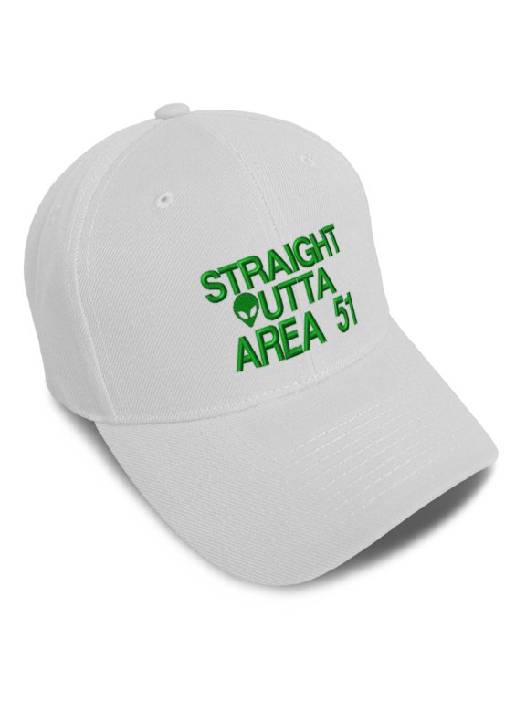 Baseball Caps for Men & Women Embroidered Straight Outta Area 51 Alien Embroidery Ladies & Men Baseball Hats Acrylic White Design Only