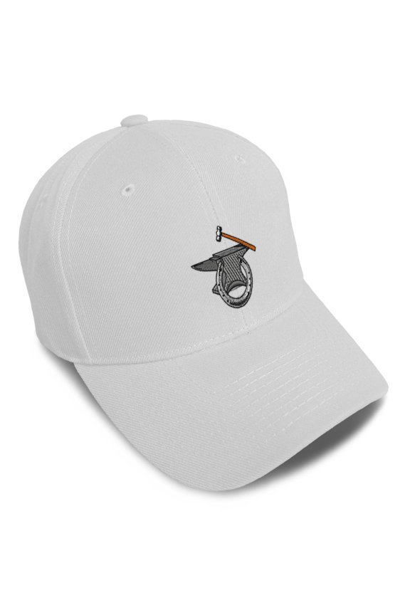 Baseball Caps for Men & Women Embroidered Western Horseshoes Hammer Anvil Farrier Ladies & Men Baseball Hats Acrylic White Design Only