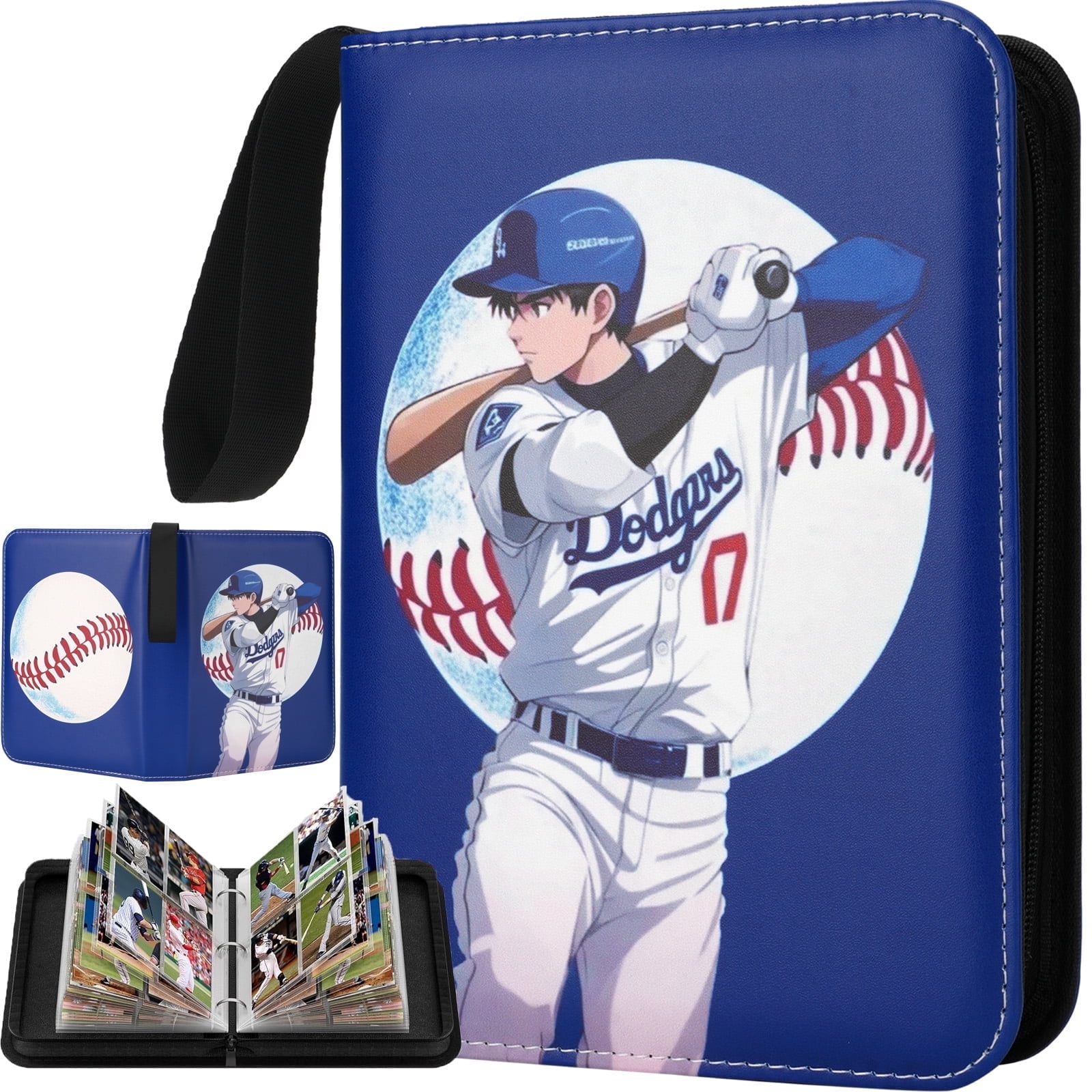 Beerain Baseball Card Binder with 50 Sleeves, 4 Pocket PU Leather, 3 Ring  Trading Card Album Organizer