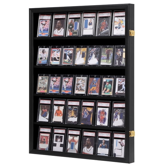 Baseball Card Display Case - 35 Graded Sports Trading Card Display Box&nbsp Can Accommodate UV-Proof Sports Card Football Basketball Hockey Black