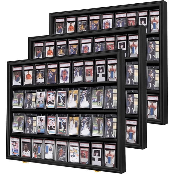 36 Graded Sports Card Display Frame 3 Pack- Baseball Card Display Case Lockable - Trading Card Collector Wall Display Holder for Basketball Football Hockey Cards, UV Protection Acrylic,Black