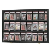 Baseball Card Display Case- Lockable 24 Graded Sport Card Display Case Wall Mount with UV Protection Acrylic Door for Baseball Basketball Football Hockey Trading Card Collection-Black