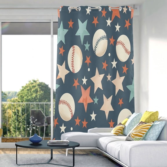 Baseball Cartoon Stars Blackout Curtains 84"x52" Thermal Insulated Curtain 1 Panel