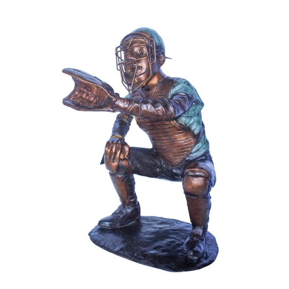 Nifao Baseball Catcher bronze statue, Dynamic Sports Decor – Home Decor Sculpture, 26"L x 23"W x 34"H