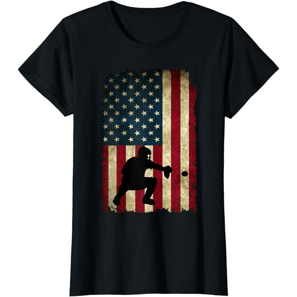 Baseball Catchers Gear Sports American Flag Little Leaguer T-Shirt