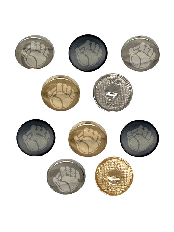 Baseball Catchers Mitt Gloves Set of 10 Metal 0.6" (15mm) Sewing Shank Round Buttons - Black Color