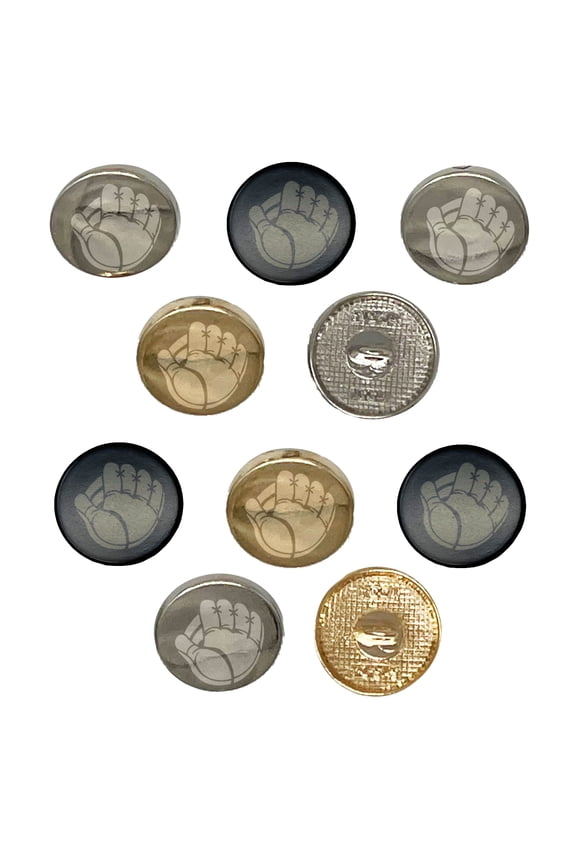 Baseball Catchers Mitt Gloves Set of 10 Metal 0.6" (15mm) Sewing Shank Round Buttons - Gold Color