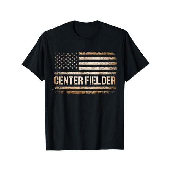Baseball Center Fielder Retro USA FLAG High School Baseball T-Shirt Gift For Son Unique Gift For Mom, Graphic T Shirts,Vintage T Shirts,100 Percent Cotton T Shirt,Oversize,S-XXXL