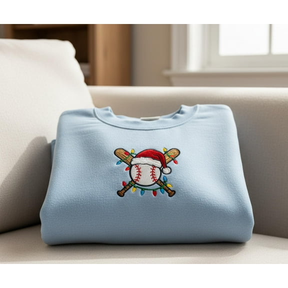Baseball Christmas Embroidered Sweatshirt, Sports Holiday Crewneck, Festive Baseball Player Gift