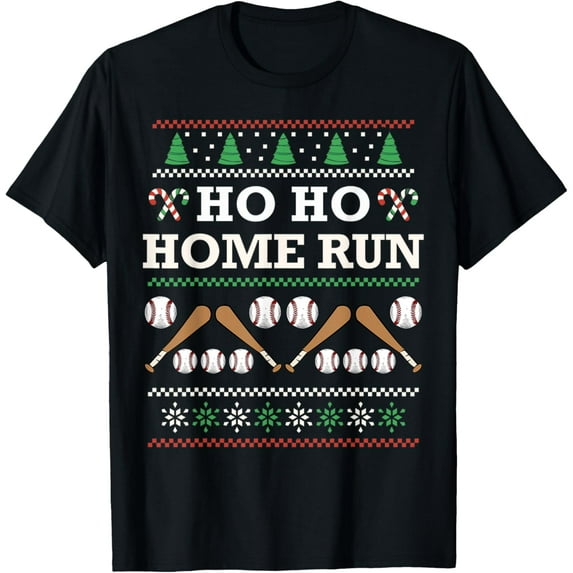 Baseball Christmas, Ho Ho Homerun Men Kids Boys Santa Sports T-Shirt