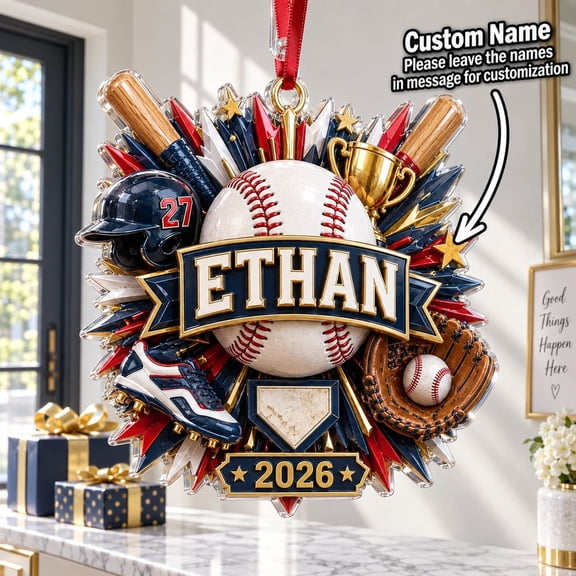 Baseball Christmas Ornament Personalized Name and Number 2026 Holiday Decor