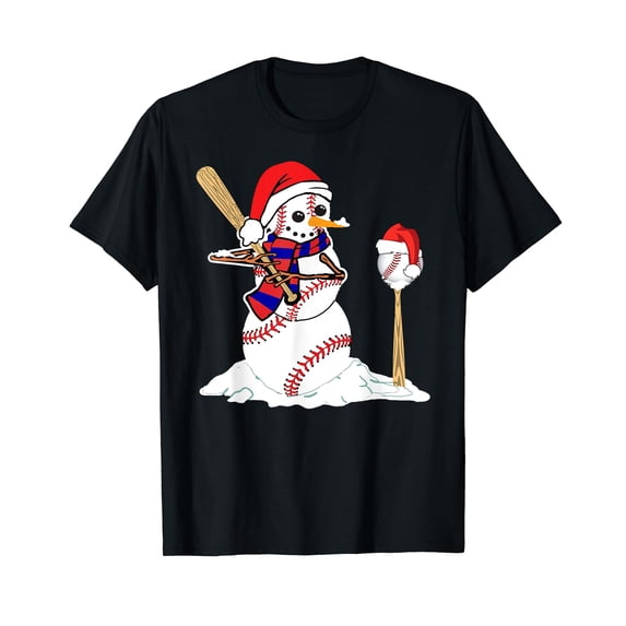 Baseball Christmas Snowman Playing Baseball T-Shirt