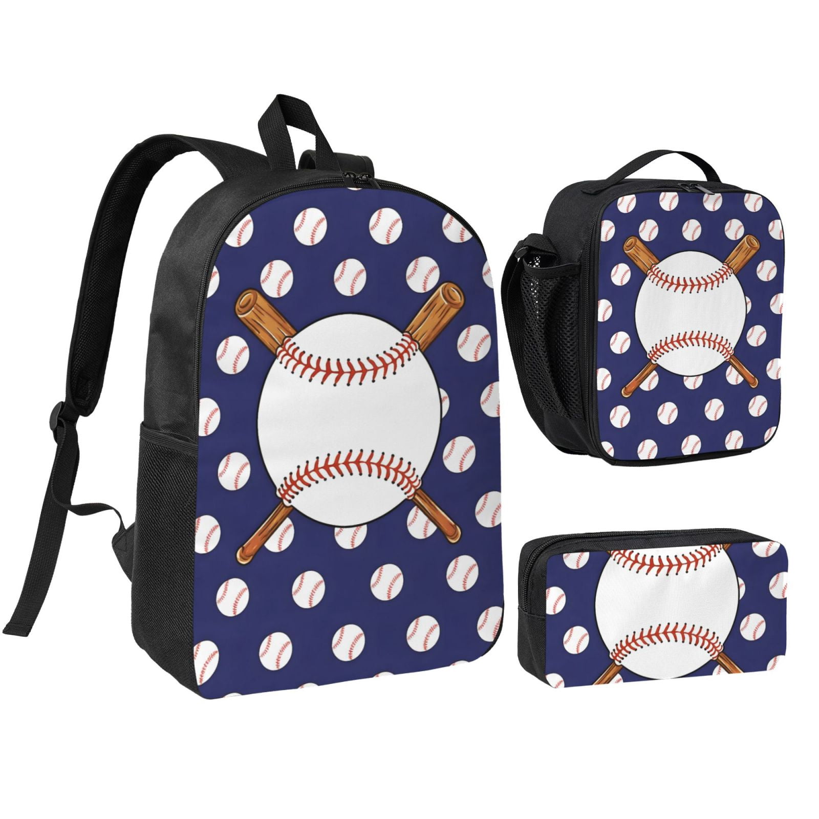 Baseball Christmas Thanksgiving Baseball Gifts Backpack Set 3pc ，Backpack with Lunch Bag and Bag 17 Inch