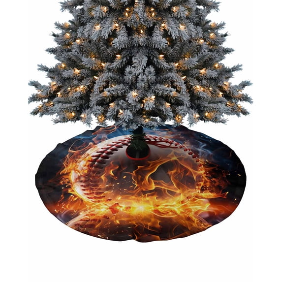 Baseball Christmas Tree Skirt 36 Inches Large Christmas Skirt Tree, Baseball Flame Modern Abstract Art Tree Skirt Christmas Decorations for Fireplace Party Holidays Indoor Outdoor