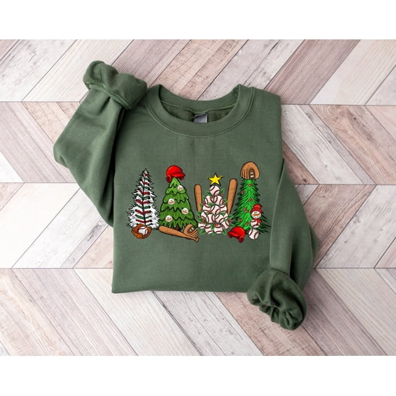 Baseball Christmas Tree Sweatshirt, Christmas Tree Sweater, Christmas Baseball Shirt, Christmas Gift for Baseball Lover, X-mas Sport Shirt, X-mas Baseball Hoodie