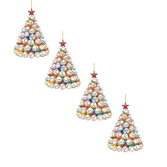 Baseball Christmas Tree Wooden Ornament – Funny for Baseball Lovers, Xmas Decor for Tree or Office 4Pcs
