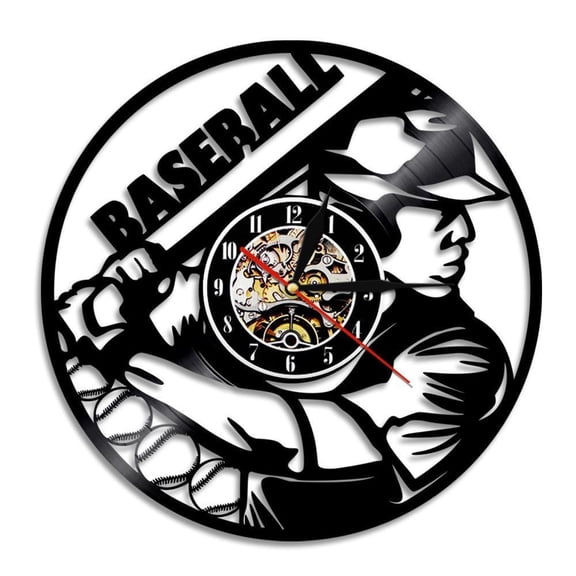 Baseball Clock Wall Decor Base Ball Team Player Vinyl Record Wall Clock Baseball Fan Gift Idea Softball Vinyl Record Wall Art Without LED