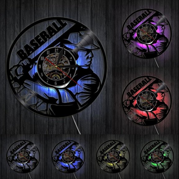Baseball Clock Wall Decor Base Ball Team Player Vinyl Record Wall Clock Baseball Fan Gift Idea Softball Vinyl Record Wall Art