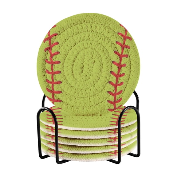 Baseball Close Up Drinking Coasters Cup Mat with Holder for Kitchen Cafe Bar 6 Packs