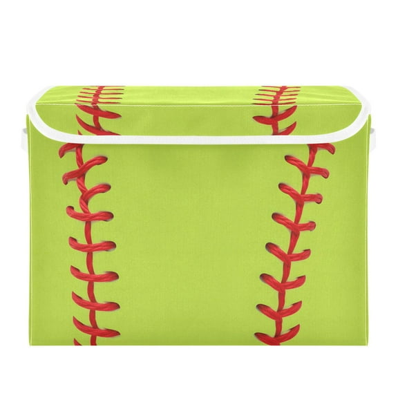 Baseball Close Up Foldable Storage Bin with Lid and Handle Collapsible Storage Box 16.5 x 12.6 x 11.8 inches