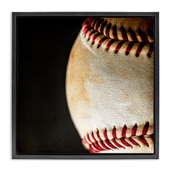 Stupell Industries Baseball Closeup On Black Black Framed Floater Canvas Wall Art, design by Kim Allen, 25 x 25