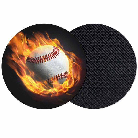 Baseball Coasters Set of 2, Absorbent Coasters for Drinks, Modern Buruning Flame Sport Black Background Coaster for Desk Coffee Table Protection, Home Decor House Warming Gifts 4"