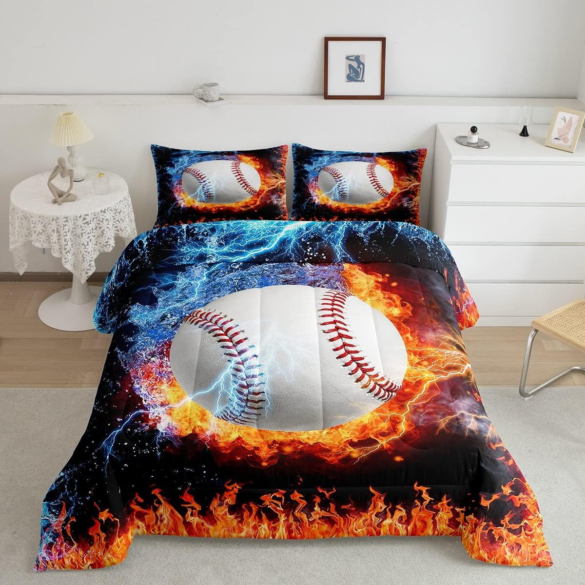Baseball Comforter Set Full Size Sports Theme Down Comforter Kids Teens
