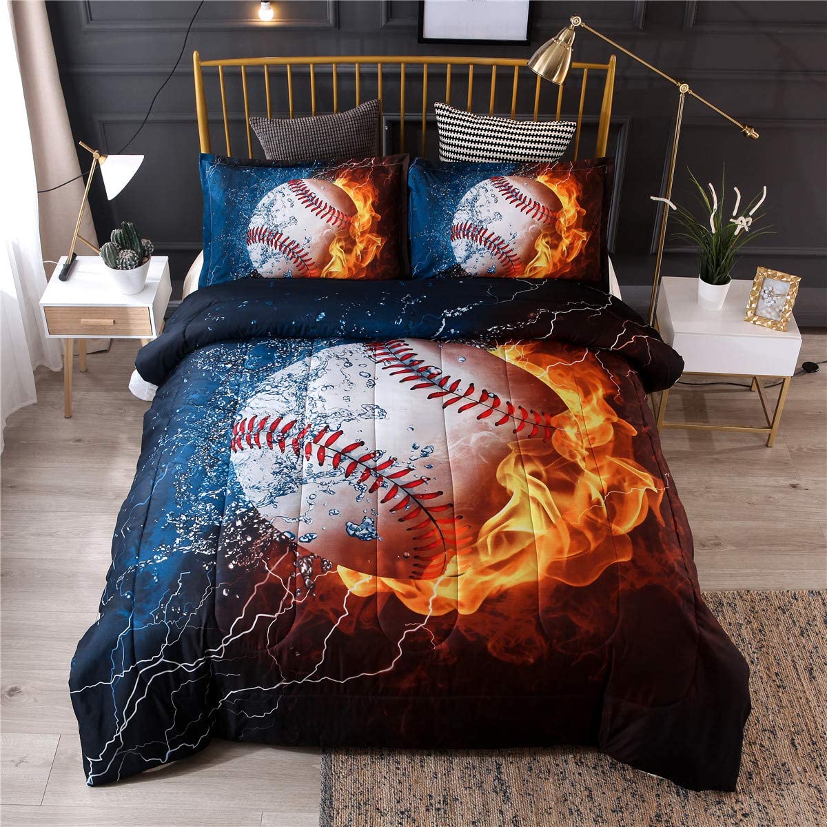 Baseball Comforter Set Full Size for Boys Teens,3D Sports Bedding