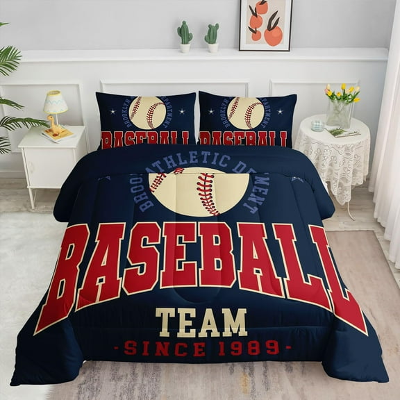 Baseball Comforter Set for Kids Teens Boys Ball Sports Player Comforter Set with 1 Comforter and 2 Pillowcases for Girls and Boys Bedroom All Season(Baseball-2 Full)