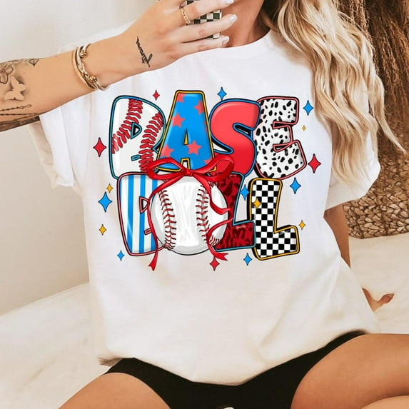 Baseball Coquette Shirt, Brushstroke Baseball Shirt, Game Day Baseball Tee, Baseball Bow Shirt, Baseball Mama Tee