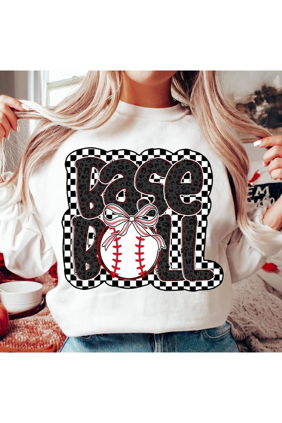 Baseball Coquette Sweatshirt, Brushstroke Baseball Crewneck, Game Day Baseball Pullover, Baseball Bow Sweatshirt, Baseball Mama Shirt