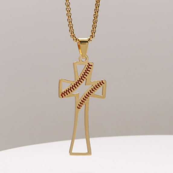 Baseball Cross Bible Men's Necklace 14K Yellow Gold Round Pendant Player Necklaces Vintage Sport Religious Jewelry Memorial Gift